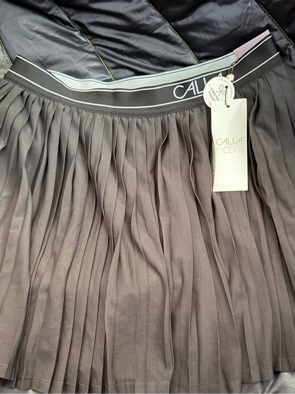 Calia Pleated Mesh Skort with Branded Waistband